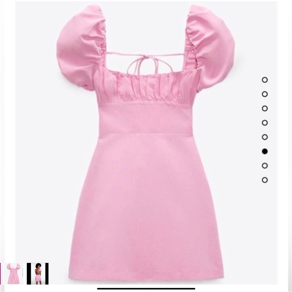 Zara Pink Ruched Puff Sleeve Mini Dress